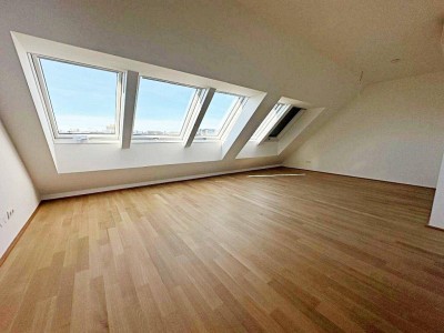 ERSTBEZUG, DACHGESCHOSS, klimatisierte 82 m2 Neubau mit Balkon, Wohnküche, 2 Zimmer, Wannenbad, Parketten, Augarten