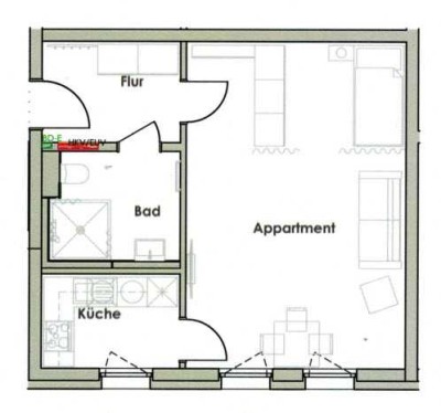 Stilvolle, geräumige 1-Zimmer-Wohnung mit EBK in Neufahrn in Niederbayern