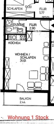 Stilvolle, modernisierte 1-Zimmer-Wohnung mit Balkon und Einbauküche in Augsburg