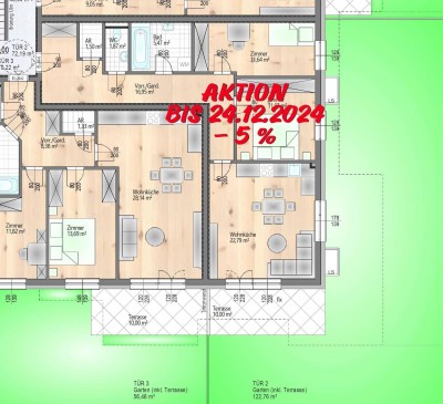 Traumwohnung mit 122 m2 Eigengarten und Terrasse - 3 Zimmer - schlüsselfertig - barrierefrei - provisionsfrei