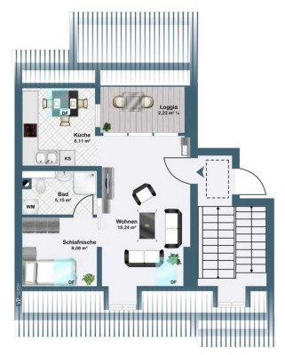 Sonnige 2-Zimmer Dachgeschosswohnung möbliert Balkon in Leipzig-Wahren