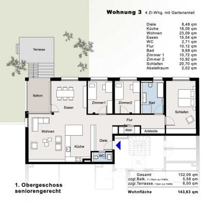 Exklusive Wohnung mit offener Wohnküche und Garten