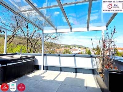 Skyline-Feeling mit Whirlpool &amp; 28 m² privater Dachterrasse-Design Maisonette auf 2 Ebenen