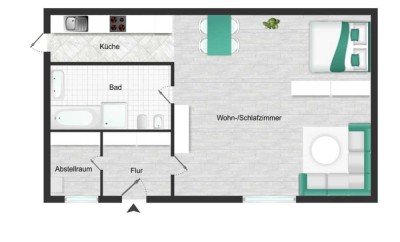 Helle möblierte 1,5 Zimmer Wohnung mit eigenem Eingang & Stellplatz