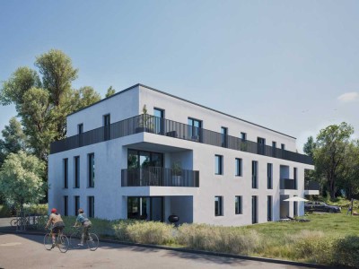 Neubau: 3-Zimmer-Wohnung im Obergeschoss mit Süd-West-Terrasse und Tageslichtbad!