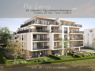 NEUBAU - 2 Zimmer - Gartenwohnung mit Stil und Kfw40-Effizienz - NIEDER ESCHBACH  - Feldrandlage