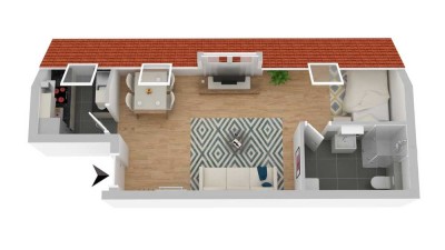 Freundliche und helle 1 Zimmer Wohnung (30 qm) mit Einbauküche und Stellplatz