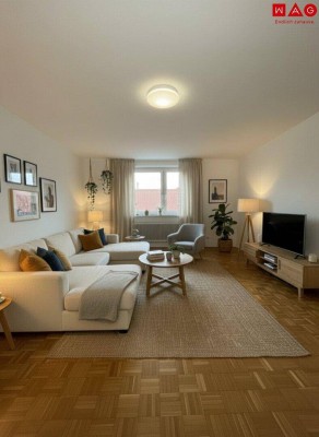 Sanierte Familienwohnung vereint höchsten Wohnkomfort mit einer entspannten Grünlage und herrlichem Ausblick! Freuen Sie sich auf ein durchdachtes, flexibles Raumkonzept – perfekt für modernes Wohnen. Jetzt dank KI-Visualisierung realitätsnah erleben!