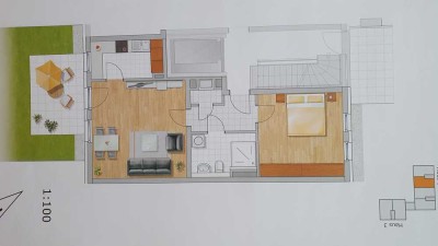 Stilvolle, gepflegte, barrierefreie 2-Raum-Wohnung mit 95 qm Garten und Einbauküche in Augsburg