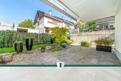 Bezugsfreie, moderne 3-Zi.-EG-Wohnung mit ca. 150 m² Garten, 2 Bädern u. TG-Stp. in Petershausen