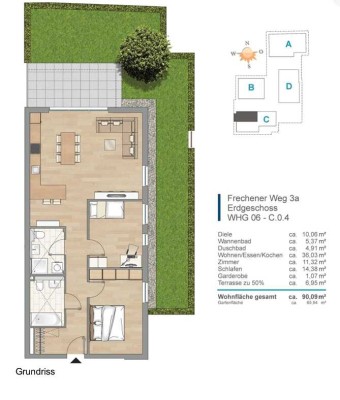 Geschmackvolle 3-Zimmer-Erdgeschosswohnung mit geh. Innenausstattung, Einbauküche und Garten