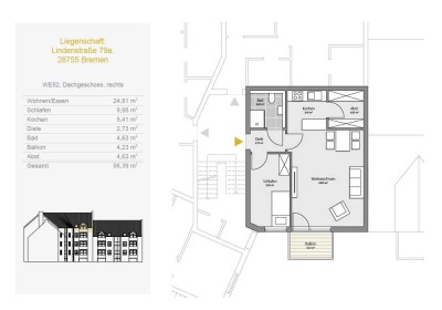 Gemütliche 2-Zimmer-Dachgeschosswohnung mit Balkon in ruhiger Lage von Bremen