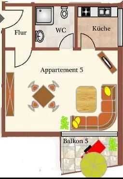 Stilvolle, geräumige und gepflegte 1-Zimmer-Wohnung mit Balkon und EBK in Bad Bellingen