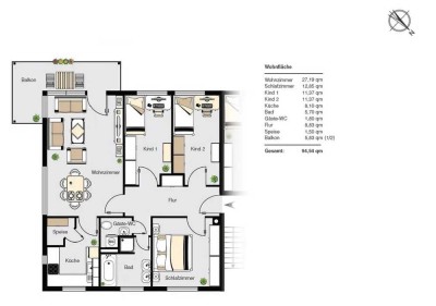 Großzügige 4 ZKB mit Balkon im 1. OG