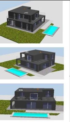 Neubau Bauhaus Villa Anwesen mit separaten wohn und Garagen Haus Wärmepumpe Pool Ferienwohnung