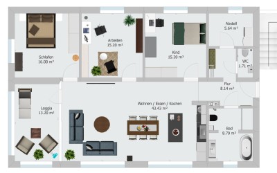 Moderne Neubauwohnung in Walbertsweiler, Whg.2, 4 Zimmer, 120qm, OG