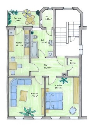 renovierte 2 Raum Wohnung in ruhiger Innenstadtlage