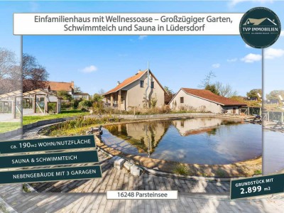 � Einfamilienhaus mit Wellnessoase – Großzügiger Garten, Schwimmteich und Sauna in Lüdersdorf