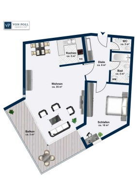 Zentrumsnahe 2-Zimmerwohnung mit Eckbalkon