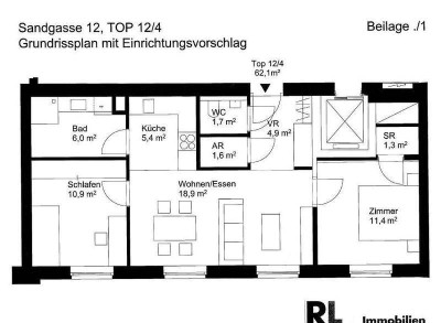 2 ZIMMERWOHNUNG IN DER SANDGASSE - TOP 04