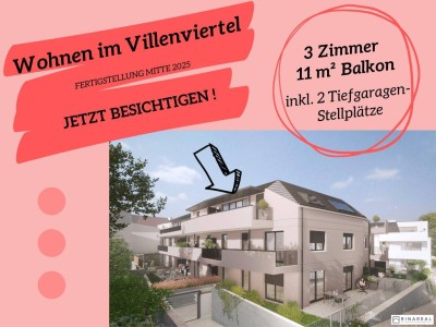 PROVISIONSFREI | Wohnen im Villenviertel | 3 Zimmer Wohnung mit Balkon (DG) inkl. zwei Tiefgaragenstellplätze | Hügelgasse | Fertigstellung Mitte 2025 (Gebäude B - Top 14)