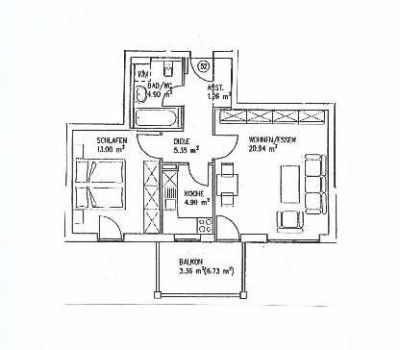2-Zi-Whg mit Südbalkon und Badewanne in Pfersee