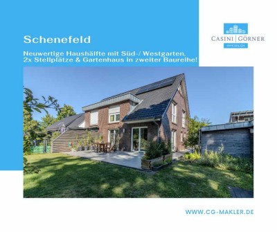 Neuwertige Haushälfte mit Süd-/ Westgarten, 2x Stellplätze und Gartenhaus in zweiter Baureihe!