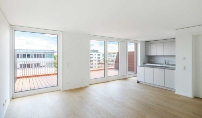 Im Schwabinger-Neubau: Lifestyle-Apartment mit großer Terrasse im 5. OG