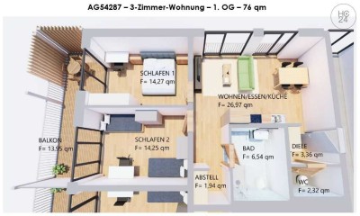 Möblierte, schöne 3-Zimmer-Wohnung mit Balkon im 1. OG in Kaufbeuren