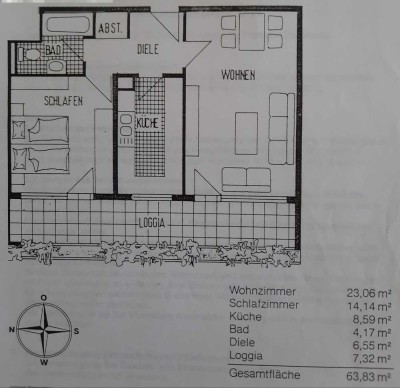 Gepflegte, helle 2 - Zimmer - Wohnung mit großer Loggia von Privat Loggia