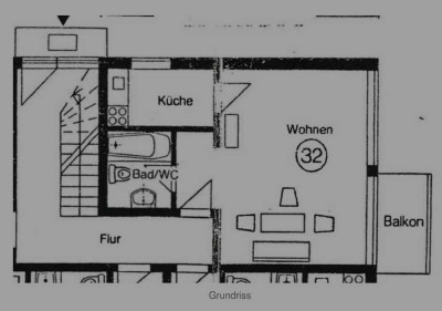 Schöne 1-Zimmer-Wohnung (32 qm) mit Balkon, Stellplatz und Einbauküche im Stadtteil Grüner Baum