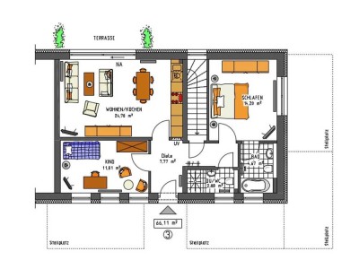 3-Zimmer-Wohnung mit Terrasse  und  Stellplatz (voll unterkellert)