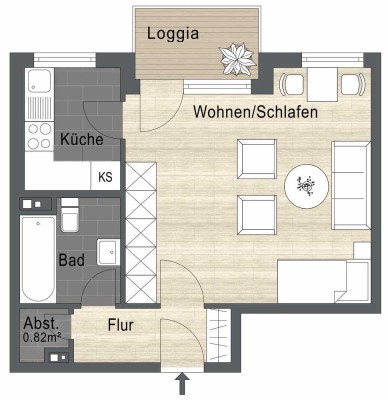 1-Zi.-Whg nähe Dambacher Str., mit EBK, Balkon und herrlichem Ausblick in den Rednitzgrund