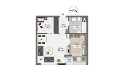 Großzügiges Appartement in Altötting-West, auch für zwei Personen geeignet