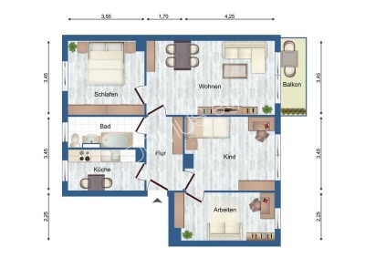 Frisch  renoviert. Gut geschnittene 4 Zimmer mit Balkon und Einbauküche!