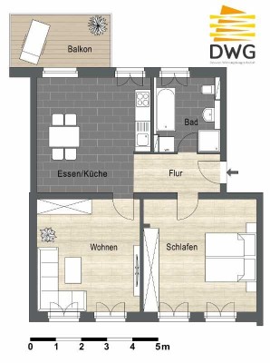 2-Raum Wohnung mit Balkon, sowie Wanne und Dusche