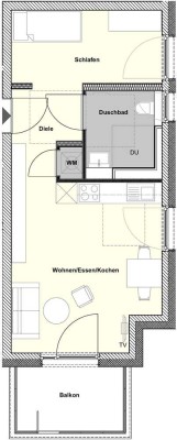 Betreutes Wohnen! Sonnige 1-Zi-Whg mit Balkon und Wintergarten
