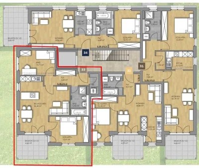 Neuwertig! Wohnung mit drei Zimmern, Abstellraum, Balkon und Küche