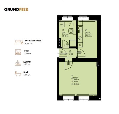 Renovierte 1-Raum-Wohnung mit Einbauküche