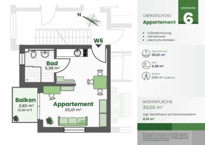 Erstbezug: Neubau-Appartement (OG) mit EBK, Balkon (Wohnung 6)