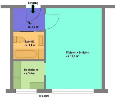 Gepflegte, sonnige 1-Zimmer-Wohnung mit Einbauküche in Landshut