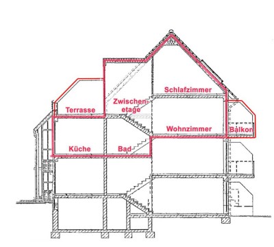 Wollen Sie besonders wohnen? 2-ZimmerMaisonette über 4 Halbetagen, Balkon und Dachterrasse