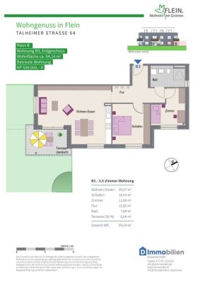 Komfortable 3 Zimmer Wohnung mit Terrasse ,Garten und Tageslichtbad - Betreute Seniorenwohnung