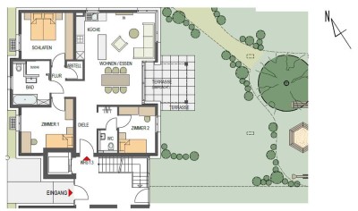 Raffinierte 4-Zi-Wohnung im Erdgeschoss mit Garten, Gäste-WC und Abstellraum