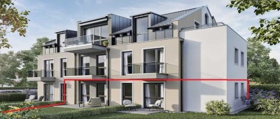 Helle und moderne Neubauwohnung mit Einbauküche und Garten