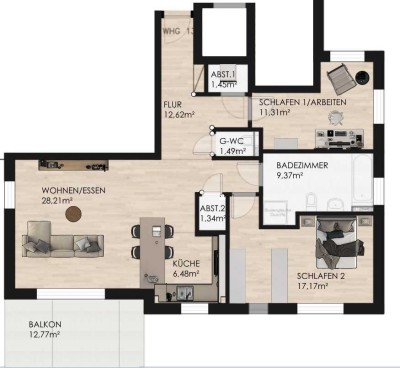 KfW 40 förderfähig WHG 13: Moderne Drei-Zimmer-Wohnung mit Balkon nähe Ölpersee