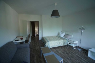 Hochwertig sanierte 1-Zimmer-Wohnung mit EBK, Balkon und großer Dachterasse