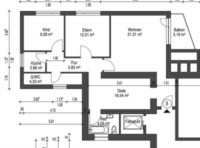 3-Zimmer-Wohnung - WG geeignet, saniert mit Balkon
