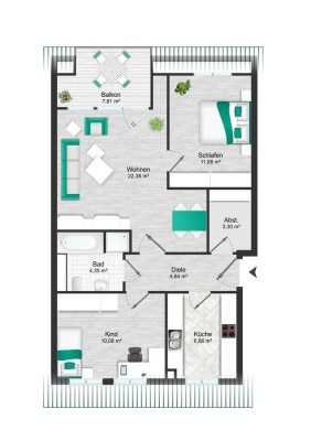 hochwertige 3-Raum-Dachgeschosswohnung mit Fahrstuhl, Süd-Balkon, PKW-Stellplatz