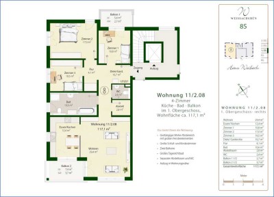Komfortbau, 4 Jahre, Niedrigenergiehaus, 4 ZKB, Gäste WC, 2 Balkone, Aufzug, Tiefgarage